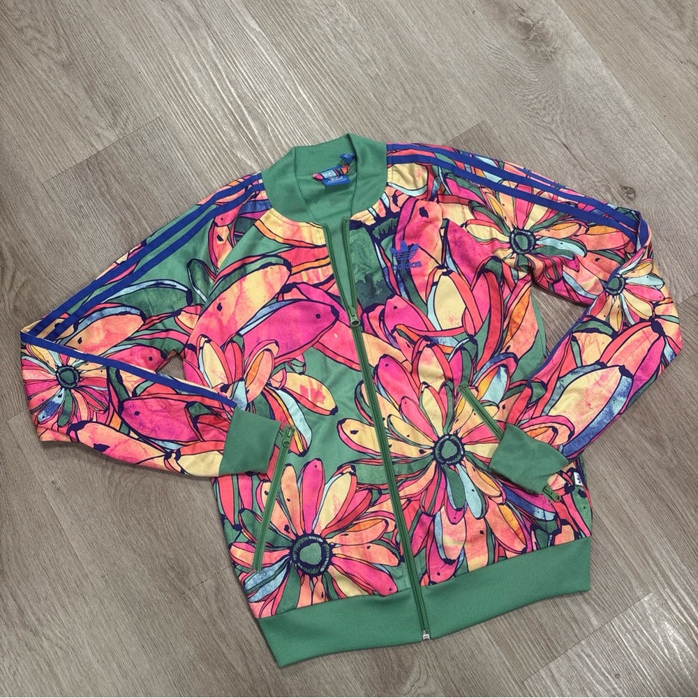 Adidas Multicolor Floral Jacket with Green Accents